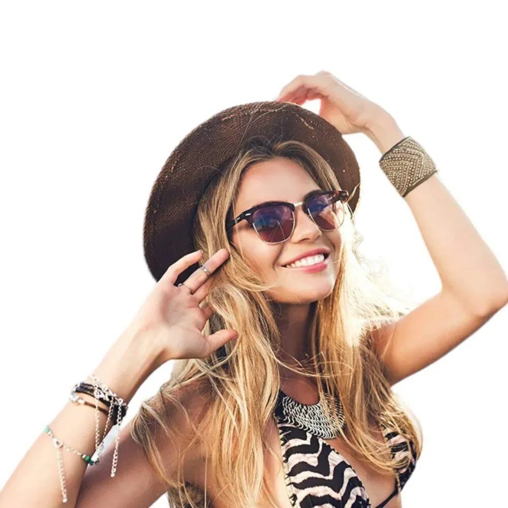 Black Semi Rimless Half Metal Frame Sunglasses